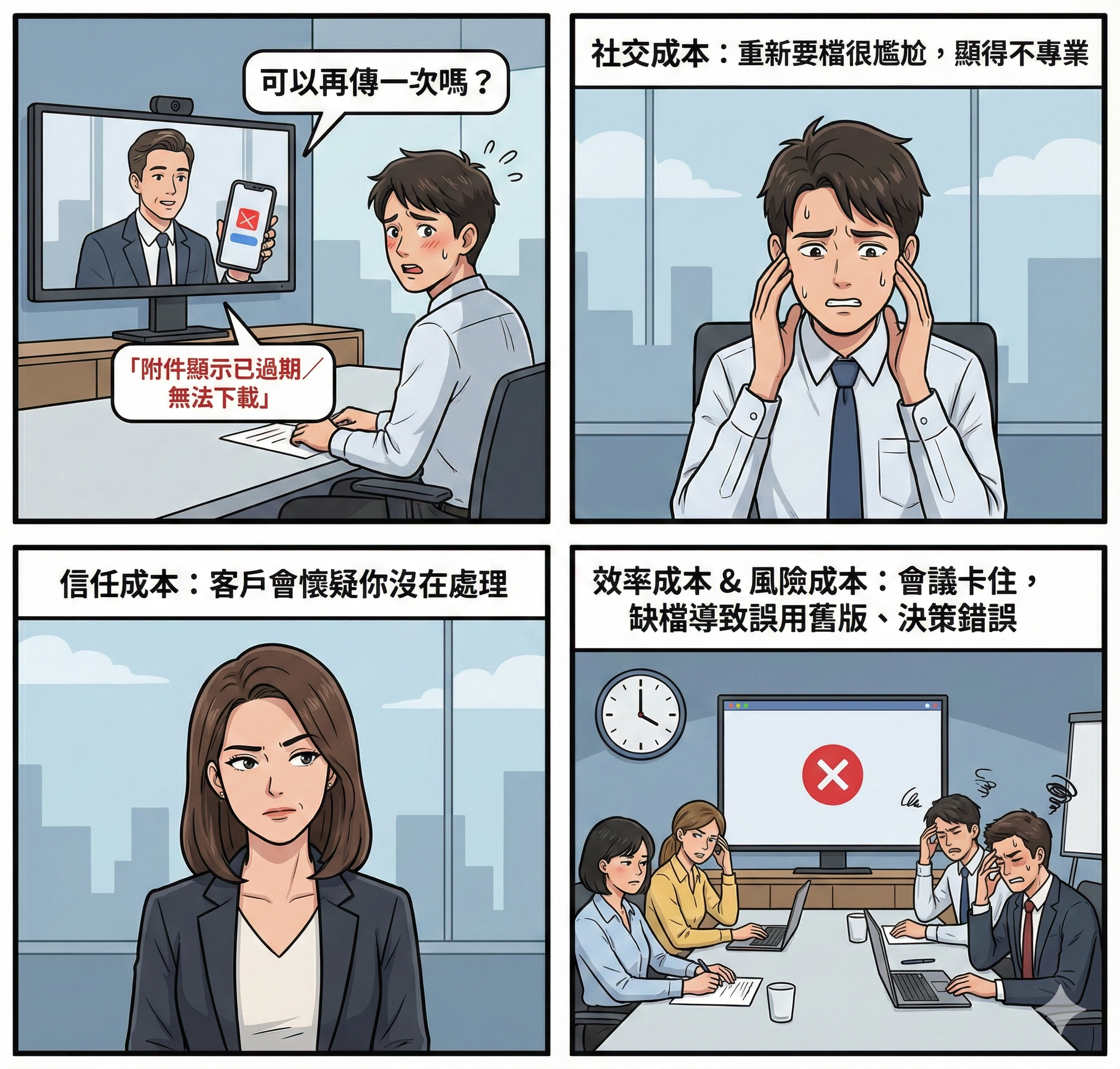 附件過期痛點四格漫畫